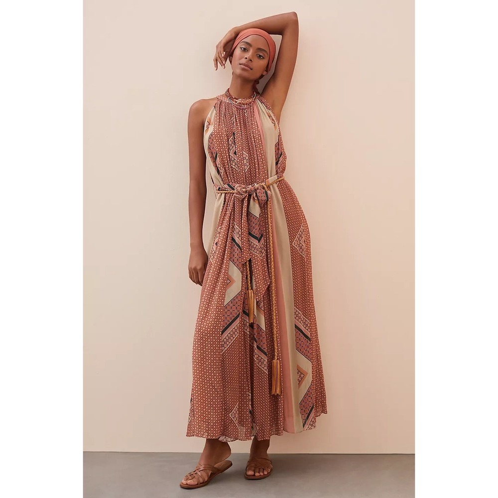Anthropologie Nikita Mhaisalkar Halter Maxi Dress XS Tie Waist Flowy Boho Resort